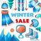 Winter sale vector banner for sale text for year end promotion. Vector illustration.