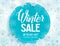 Winter sale vector banner template with white snowflakes background