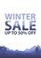 Winter sale words on the beautiful Chrismas flat Winter holidays landscape background with trees, snowflakes, falling snow. Double