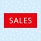 Winter sales illustration. Vector blue snowflakes background with red banner sales.