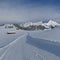 Winter scene in Gstaad, Switzerland. Snow covered mount Lauenenhorn.