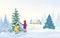 Winter scene outdoor kids and Christmas tree