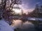 Winter scene on river Ukrina in Luzani Bosanski near Derventa, Bosnia and Herzegovina