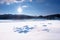 Winter scene. Shiroka Polyana Dam in a sunny winter day. Snowy fairytale in Bulgaria.