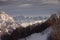 Winter scenery of the peaks of the Friulian Dolomites Natural Park at sunset