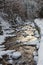 Winter scenery river with snow and forest