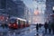 Winter scenes in bustling urban environments