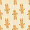 Winter seamless doodle pattern with gingerbread man hand drawn cookies silhouettes. Orange colored dessert on stripped background