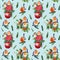 Winter seamless pattern with Birds robin. Holiday background, watercolor illustration