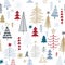 Winter seamless pattern with christmas trees, spruce woods on white background.