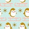 Winter seamless pattern with cute kawaii pinguin on a sleigh