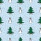 Winter seamless pattern drawn by hand. Cool repetitive print with Christmas trees, snowmen and stars. Sketch, scribble.