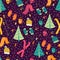 Winter Seamless Pattern. Seamless Background with Skiing, Scarf, Mittens and Snowflakes.