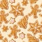 Winter seamless patterns with gingerbread cookies