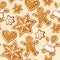 Winter seamless patterns with gingerbread cookies