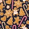 Winter seamless patterns with gingerbread cookies