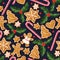 Winter seamless patterns with gingerbread cookies