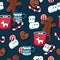 Winter seamless patterns with gingerbread, hot drinks cookies. Awesome holiday vector background. Christmas repeating