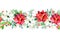Winter seamless repeat floral border with leaves,branches,cotton flowers,berries