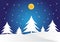 Winter season background with snow and many tree on blue background, christmas background