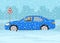 Winter season car driving. Young driver is driving sedan car through the snowy or icy road. Character looks forward.
