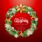 Winter seasonal Christmas background. Christmas holiday realistic decorative wreath.