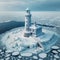 Winter Sentinel: Snow-Covered Lighthouse by Frozen Sea