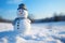 Winter Serenity: Cute Snowman Adorned in Knitted Charm. Generative AI