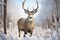 Winter serenity Deer stands in front of snow covered field