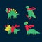 Winter set of cute Dinosaurs. Cute cartoon illustrations of wild animals. Vector Dinosaur poster collection for kids