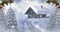 Winter setting log cabin in Christmas snow. High-quality 4k footage, Snow-covered cottage house decorated for Christmas