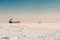 Winter shipping. Big cargo ships in frozen sea fairway