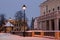 Winter in sibiu town street at dusk