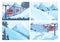 Winter ski resort landscape set. Ski and snowboarding paths with ski lift