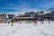 Winter ski resort,ski lift,people skiing. Uludag Mountain, Bursa, Turkey