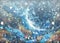 Winter snow background. Blurred snowflakes on Original oil painting - Christmas