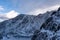 Winter and Snow at Black Pond or Czarny Staw at Rysy Peak in Poland. Panoramic winter landscape with frozen lake