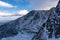 Winter and Snow at Black Pond or Czarny Staw at Rysy Peak in Poland. Panoramic winter landscape with frozen lake