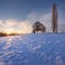 Winter with snow in the countryside with chapel, Slovakia