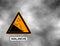 Winter snow covered mountains and warning sign of avalanche danger isolated on a grey sky. Danger sign avalanches of ice and snow