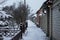 Winter snow-covered Russian street, private sector