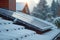 Winter snow covering the rooftop solar panel. Generative AI