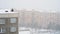 Winter snow fall at housing estate block panel houses homes flats town city