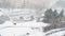 Winter snow fall at housing estate block panel houses homes flats town city