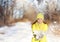 Winter snow fight happy woman having fun outside