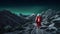 winter snow holiday mountain night santa christmas nature sky costume. Generative AI.