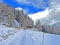 Winter snow idyll along the rural alpine road above the tourist resort of Lenzerheide