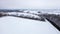 Winter Snow river woods forest cloudy day. Magic aerial top view flight drone