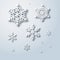 Winter snowflakes background. Vector snowflake with shadow season greeting decoration design. Abstract snow illustration