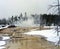 Winter Snowing Geothermal Pool Yellowstone